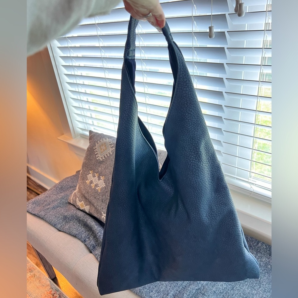 Fall It Bag: Denim Blue Vegan Leather Hobo Bag with (Faux) Suede Details